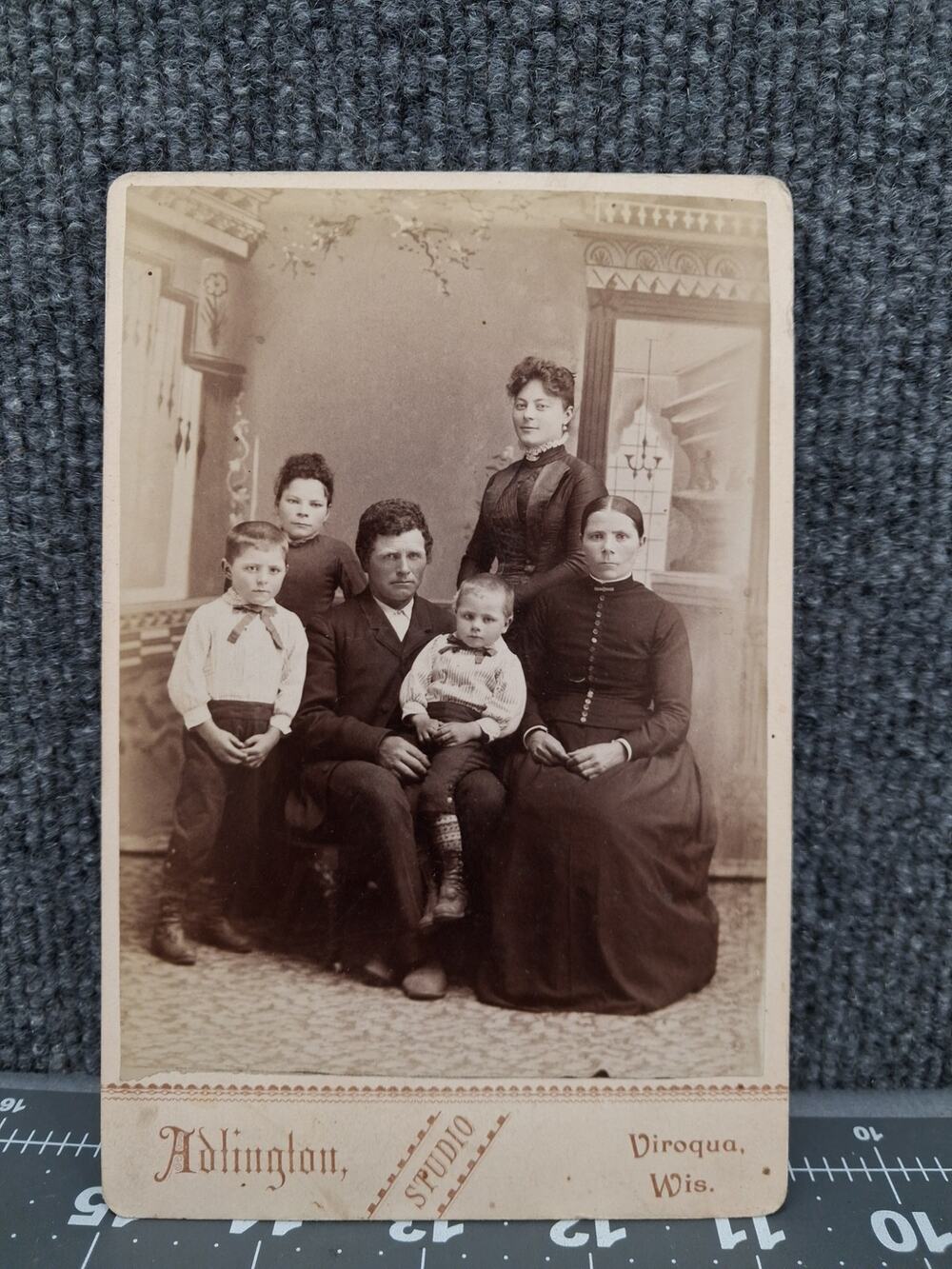 Antique Cabinet Card Viroqua WI Large Family Portrait Victorian Fashion